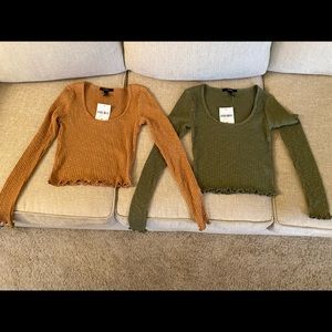 Brand new Forever 21 camel brown and olive green tops - size Small